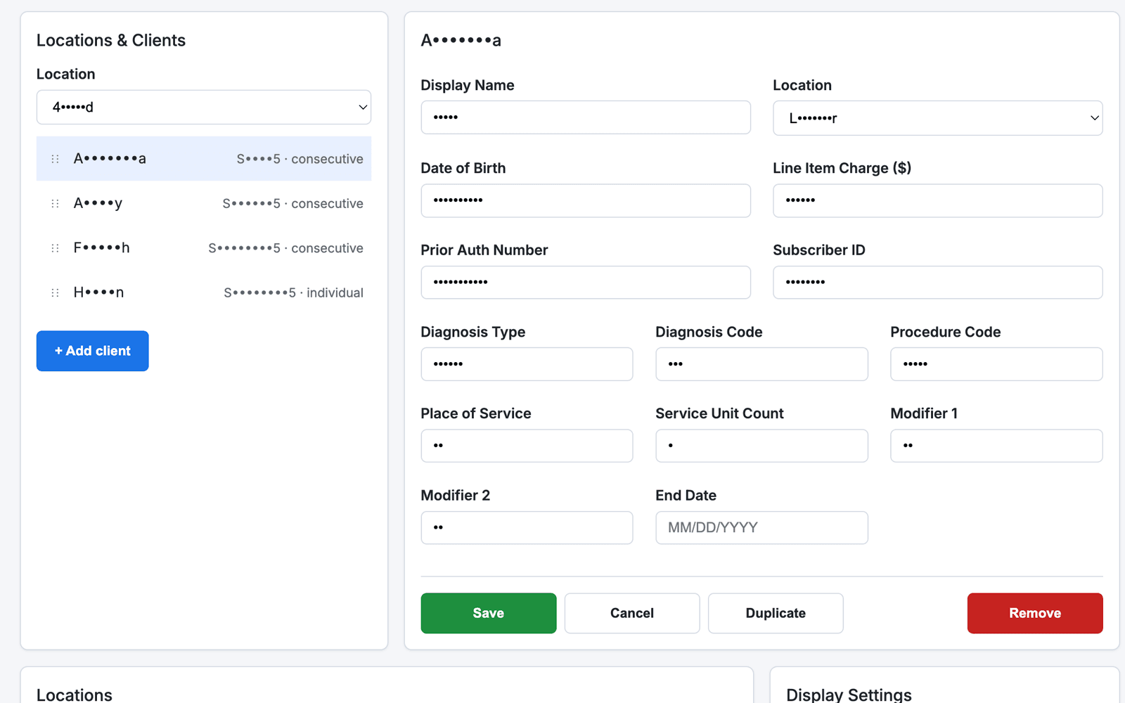 the client preset form